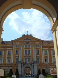 Entrance to the main courtyard inside Melk Abbey