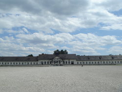 Building at the parade ground of the concentration camp of Dachau in Bavaria, Germany