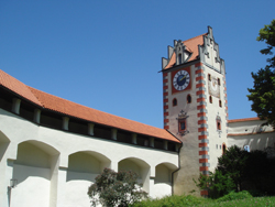 View of a tower of the Schloss Füssen from the interior courtyard