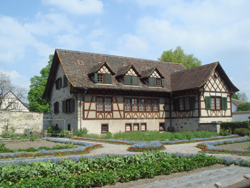 Old building and vegetable patch at the Kloster Fahr