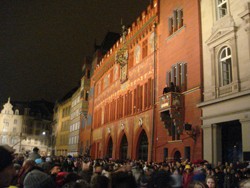 The Renaissance Rathaus in Basels Marktplatz during Morgenstreich