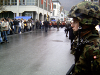 Soldier guards the route to Zaunplatz in Glarus