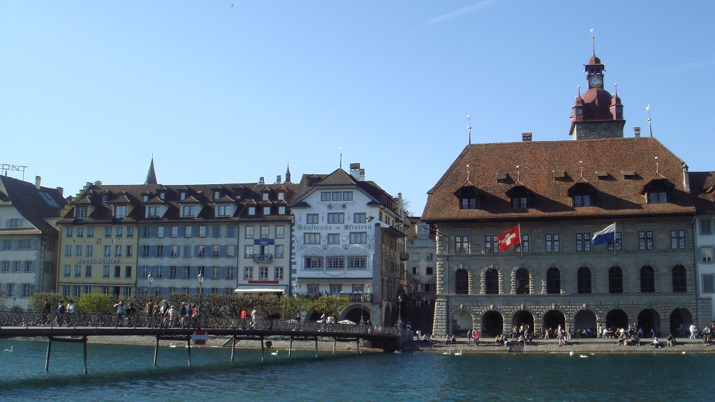 View of the old town accross the River Ruess in Lucerne