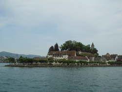 View of the Kloster and Castle of Rapperswil from a ship on the Lake