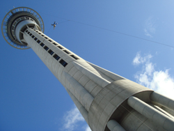 A mad person jumps off the Sky Tower in Auckland, New Zealand