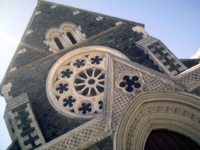 Façade and rose window of Christchurch Cathedral in Christchurch, South Island, New Zealand