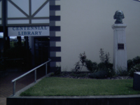 Bust of William Shakespere outside the Centennial Library in Stratford, Taranaki