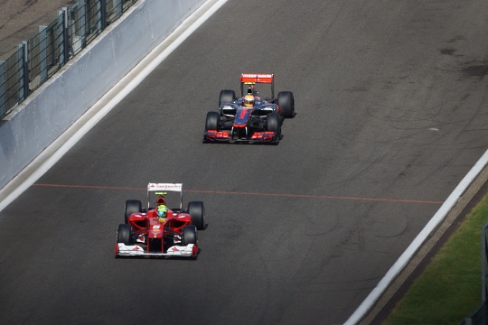 Spa Francorchamps - Massa and Hamilton enter Eau Rouge 